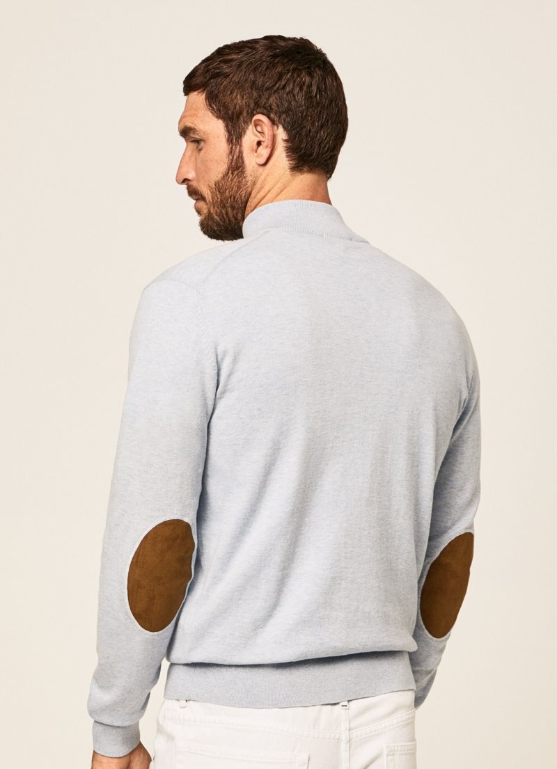 Hackett Half-zip Bomull Jersey Stickat Herr Blå | QLGFSM-067