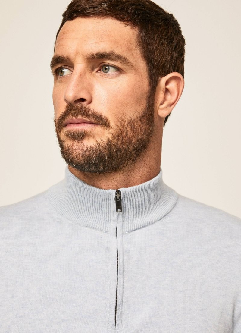 Hackett Half-zip Bomull Jersey Stickat Herr Blå | QLGFSM-067