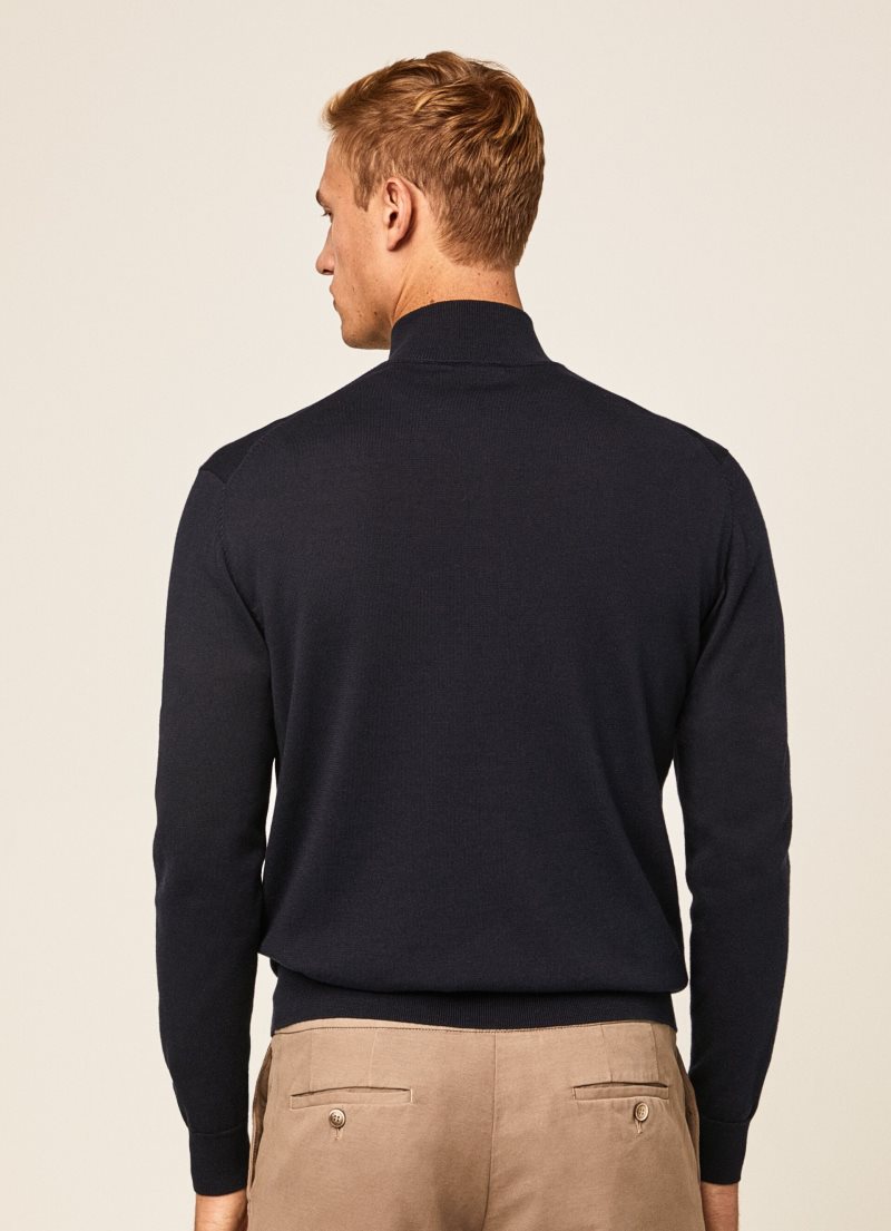 Hackett Half-zip Bomull Jersey Stickat Herr Marinblå | SFGNUQ-325