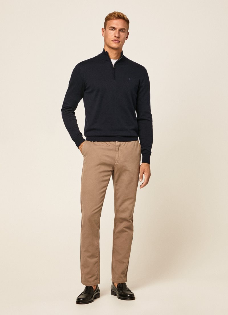 Hackett Half-zip Bomull Jersey Stickat Herr Marinblå | SFGNUQ-325