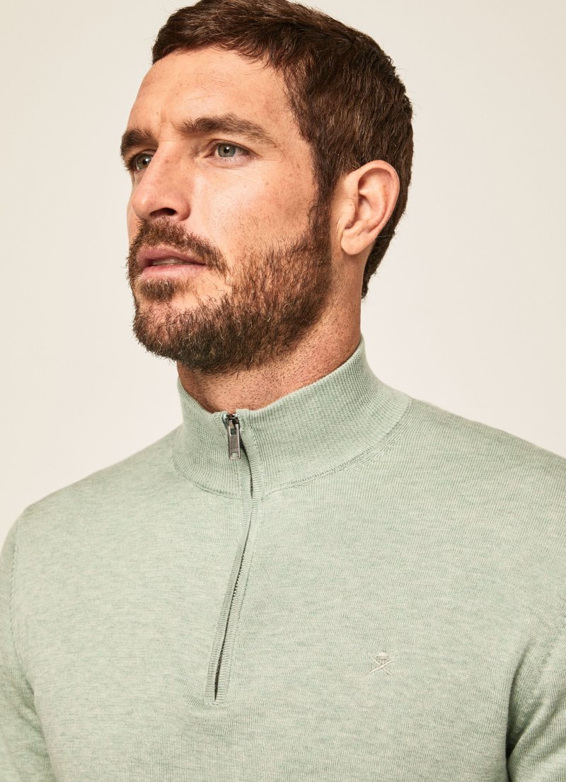 Hackett Half-zip Bomull Jersey Stickat Herr Gröna | ZLNHPK-914