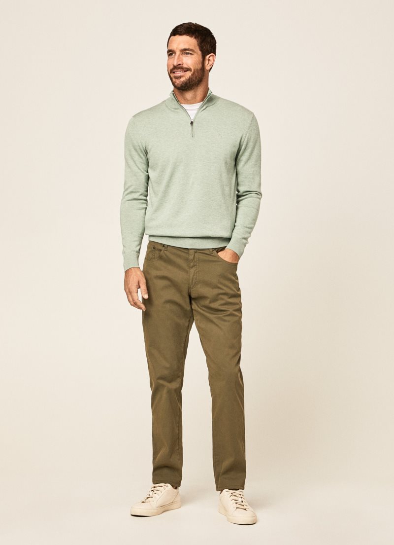 Hackett Half-zip Bomull Jersey Stickat Herr Gröna | ZLNHPK-914