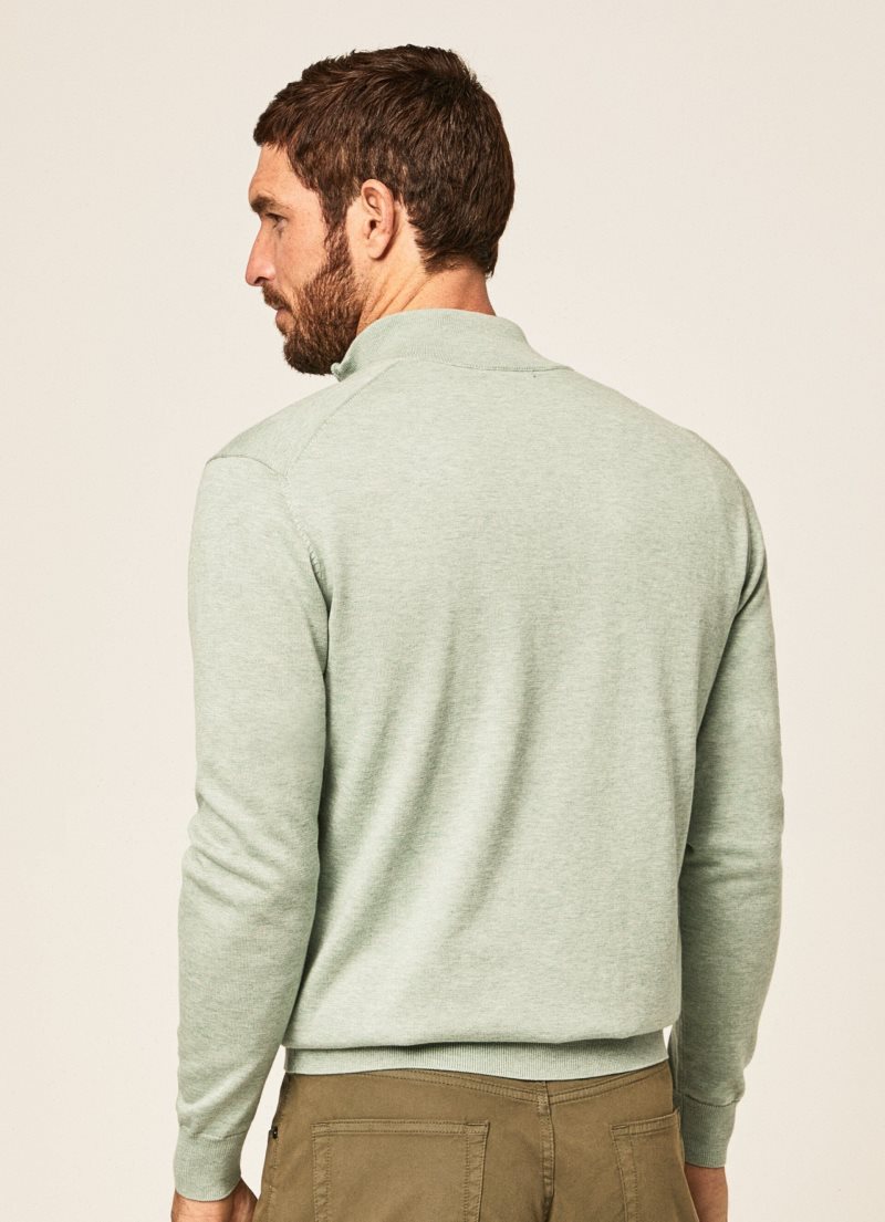 Hackett Half-zip Bomull Jersey Stickat Herr Gröna | ZLNHPK-914