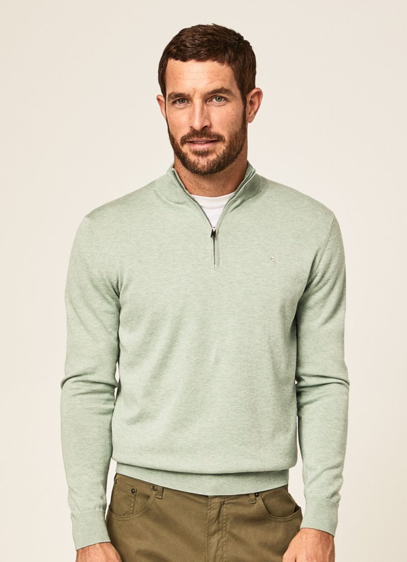 Hackett Half-zip Bomull Jersey Stickat Herr Gröna | ZLNHPK-914