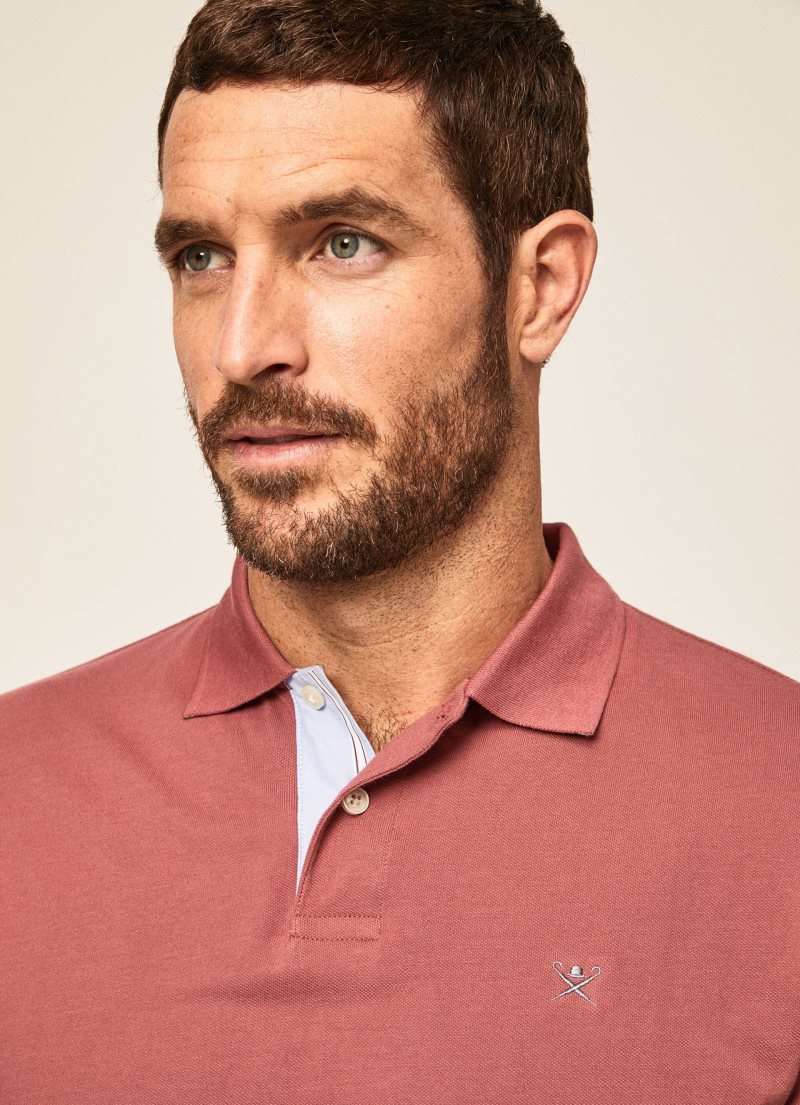 Hackett Klassiska Fit Korta Sleeve Piketröja Herr Rosa | JSVGPM-794