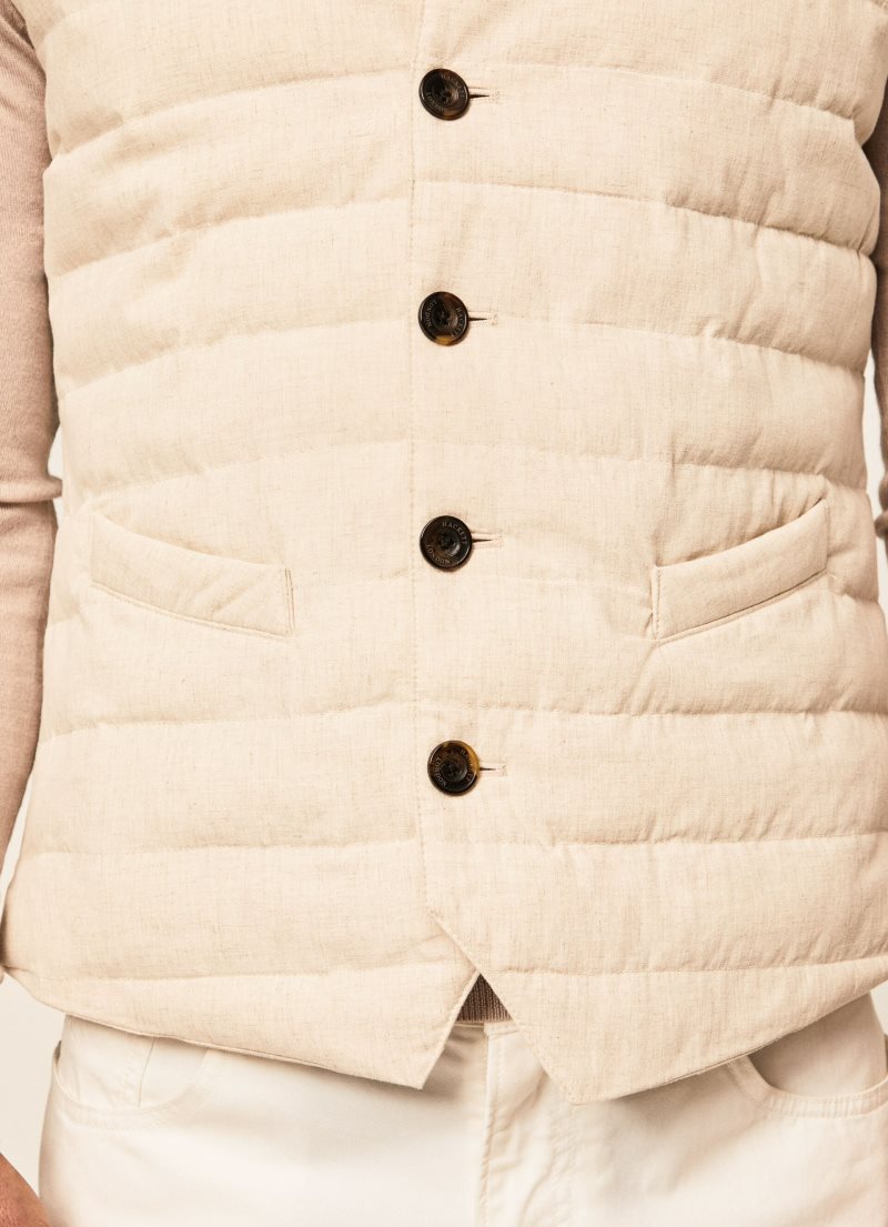 Hackett Linen Bomull Gilet Jacka Herr Beige | ITCWKQ-819