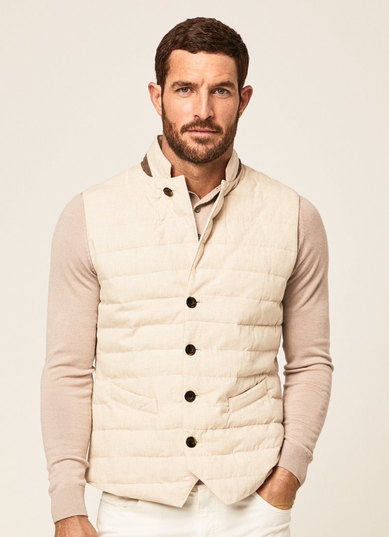 Hackett Linen Bomull Gilet Jacka Herr Beige | ITCWKQ-819