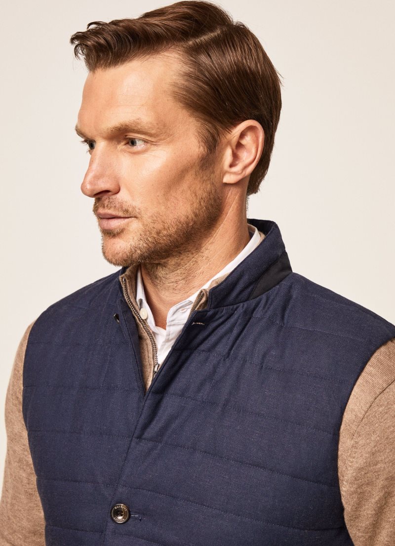 Hackett Linen Bomull Gilet Jacka Herr Marinblå | ONVZGH-361