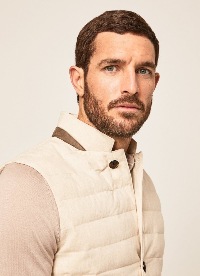 Hackett Linen Bomull Väst Herr Beige | VBSFYH-685