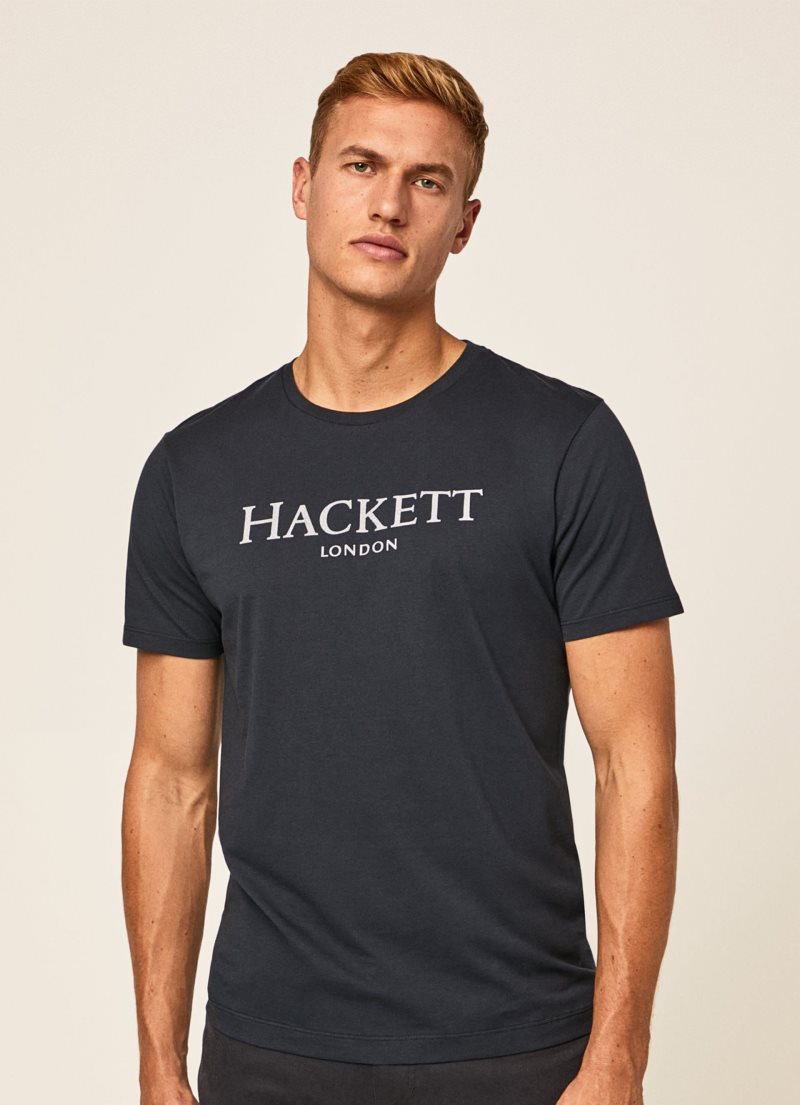 Hackett Logo Printed T-shirt Herr Marinblå | QCLGYJ-728