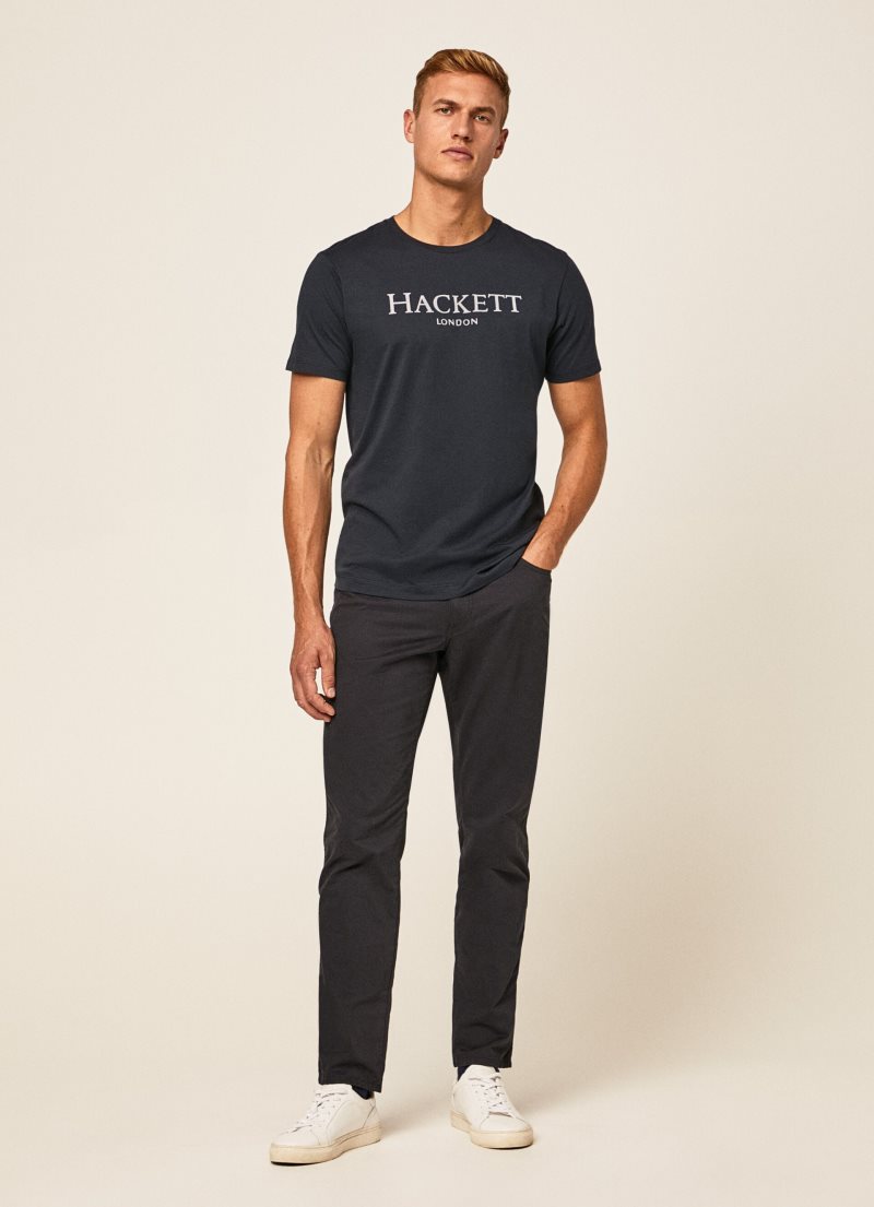 Hackett Logo Printed T-shirt Herr Marinblå | QCLGYJ-728