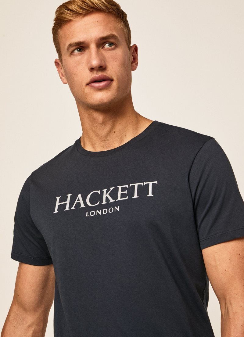 Hackett Logo Printed T-shirt Herr Marinblå | QCLGYJ-728