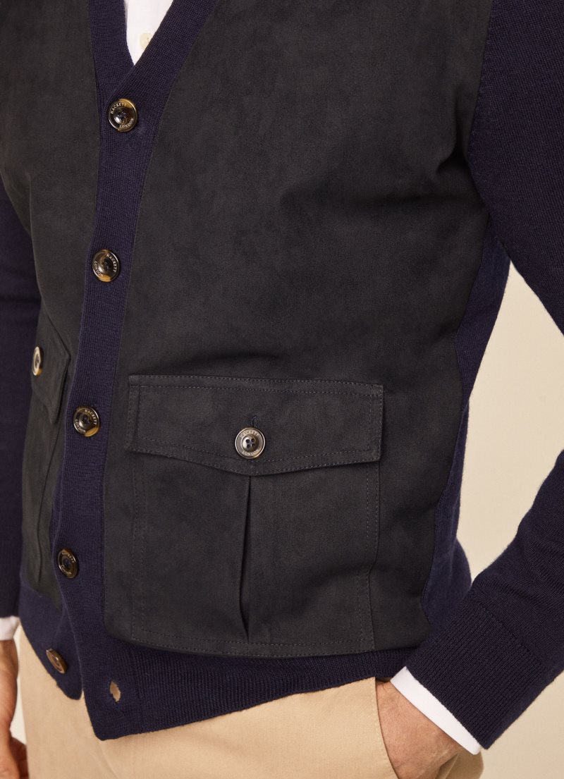 Hackett Merino Ull Cardigan Stickat Herr Marinblå | ZRXAUY-438