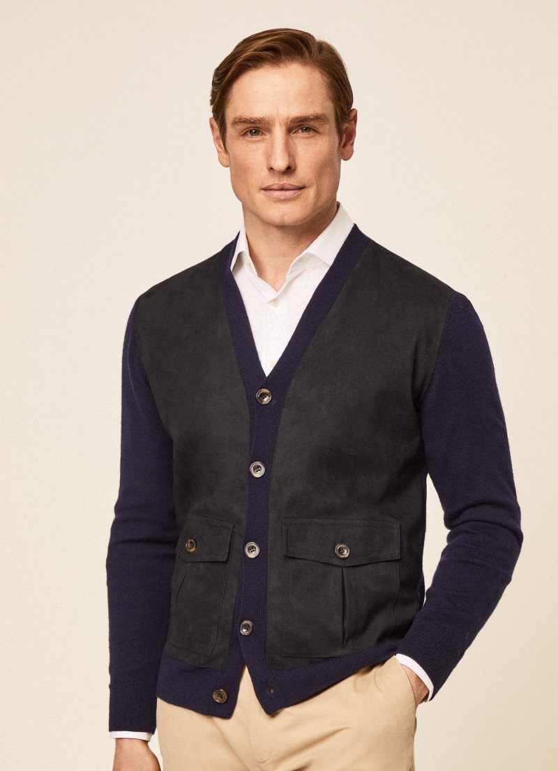 Hackett Merino Ull Cardigan Stickat Herr Marinblå | ZRXAUY-438