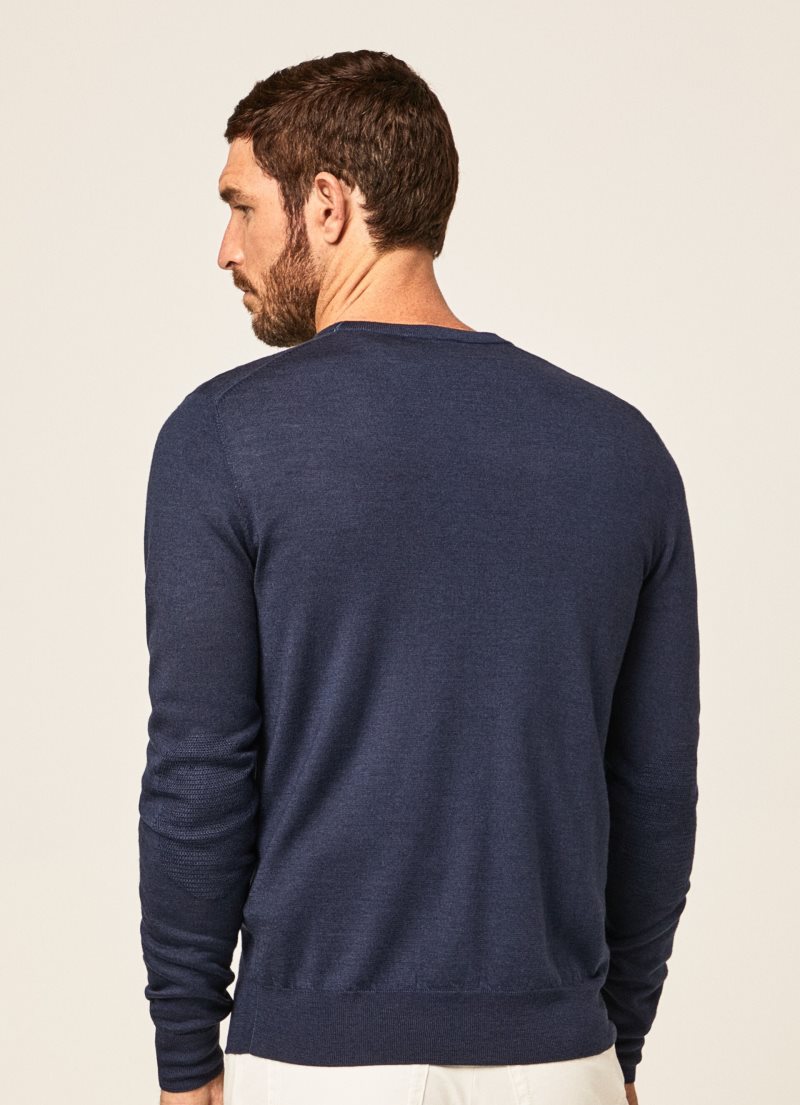 Hackett Merino Ull Jersey Stickat Herr Marinblå | EHCJKY-893