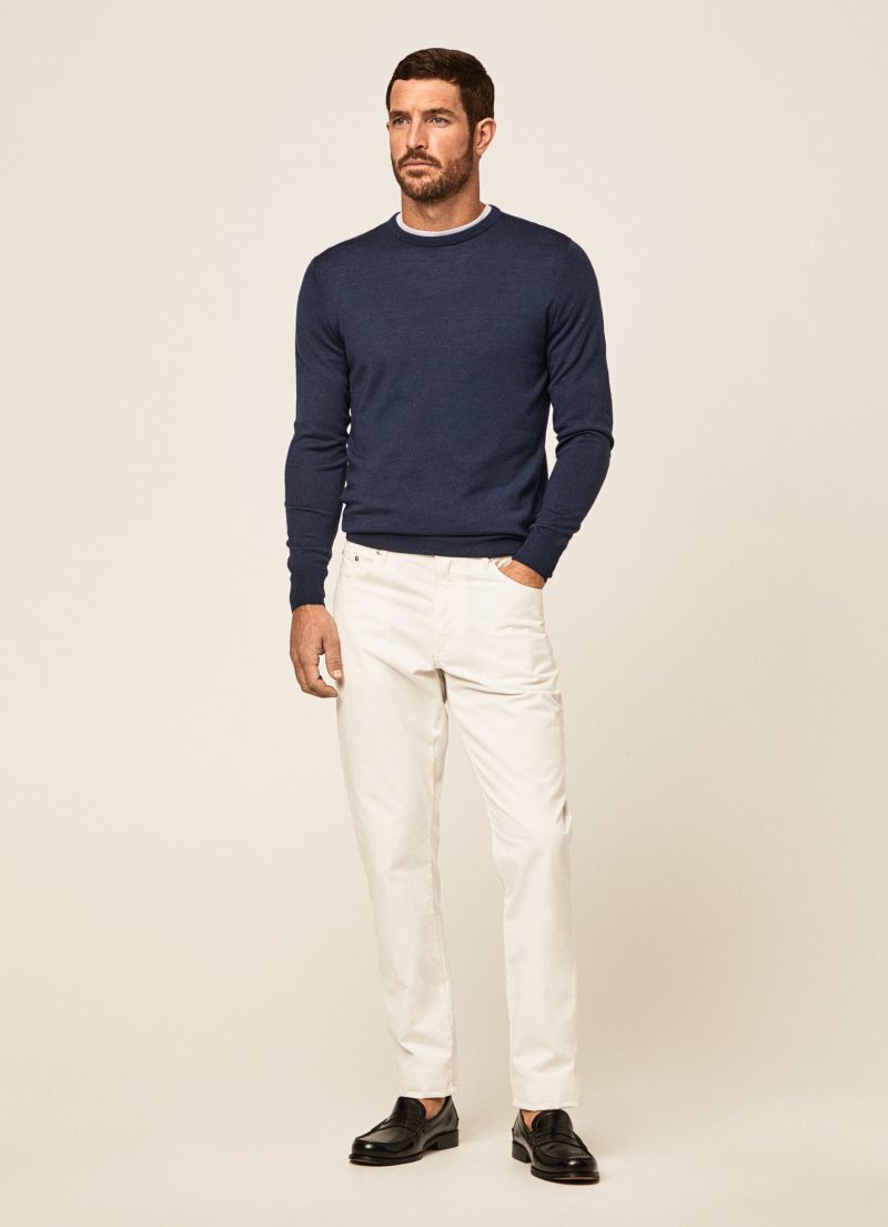 Hackett Merino Ull Jersey Stickat Herr Marinblå | EHCJKY-893