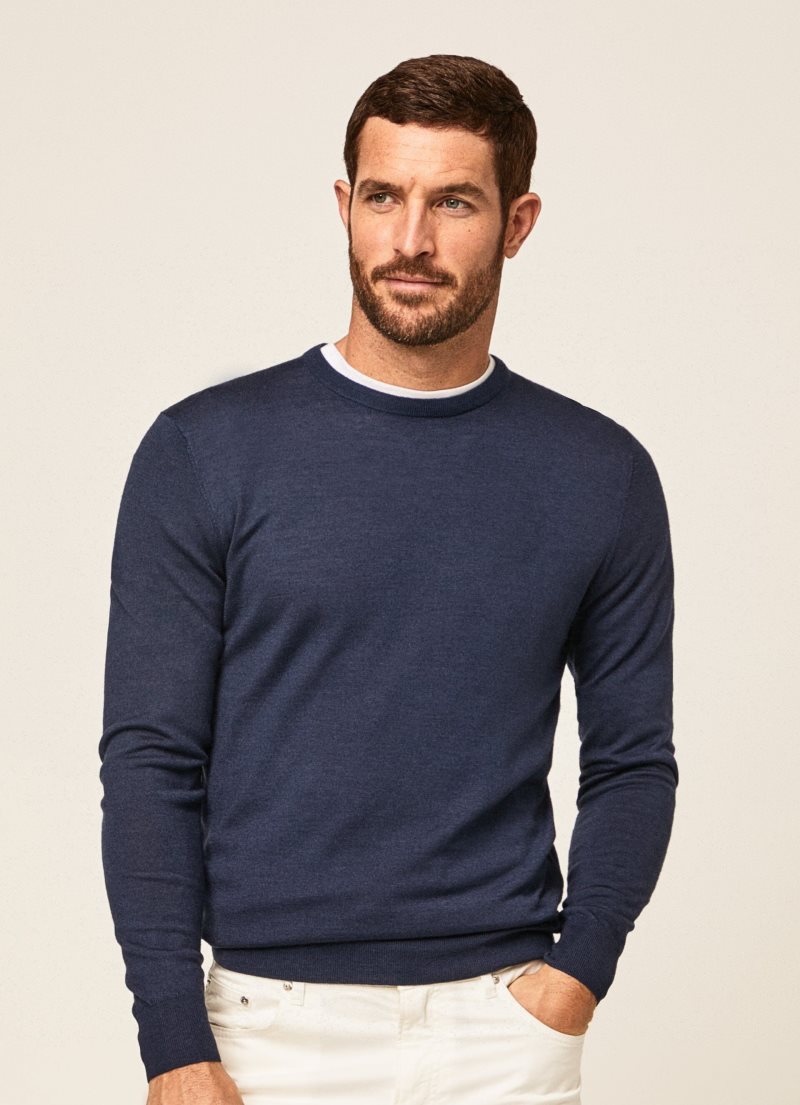 Hackett Merino Ull Jersey Stickat Herr Marinblå | EHCJKY-893