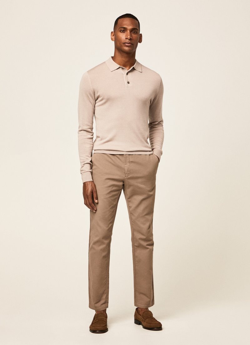 Hackett Merino Ull Silk Long-sleeve Polo Stickat Herr Grå Bruna | NYPTQI-704