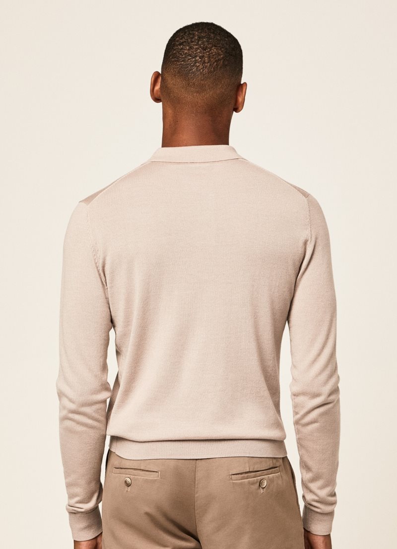 Hackett Merino Ull Silk Long-sleeve Polo Stickat Herr Grå Bruna | NYPTQI-704