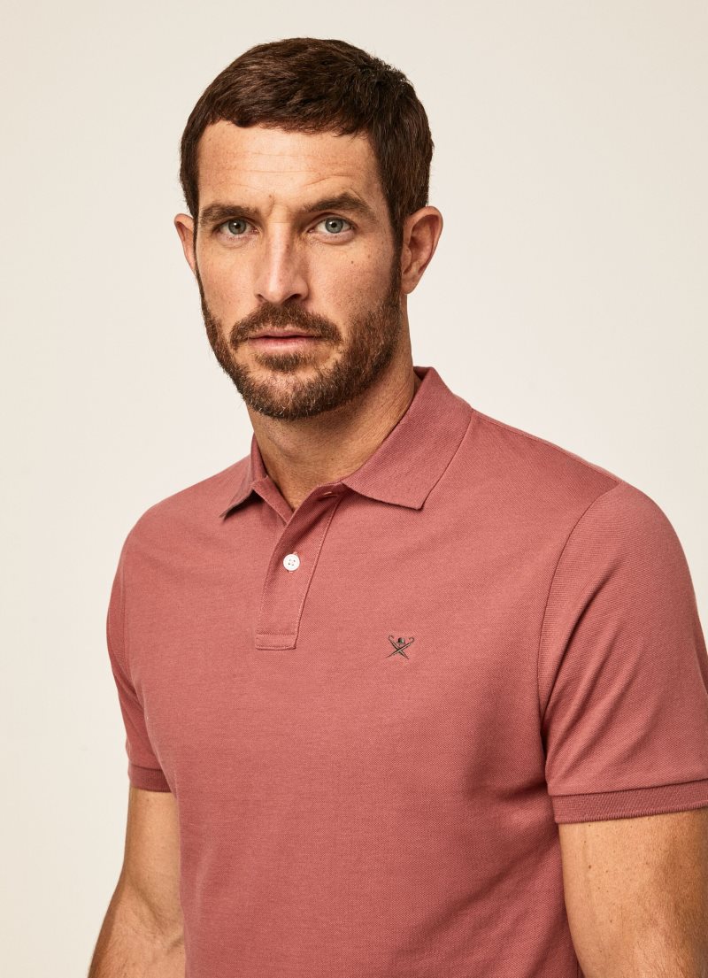 Hackett Pique Korta Sleeve Piketröja Herr Rosa | WUBTNH-165