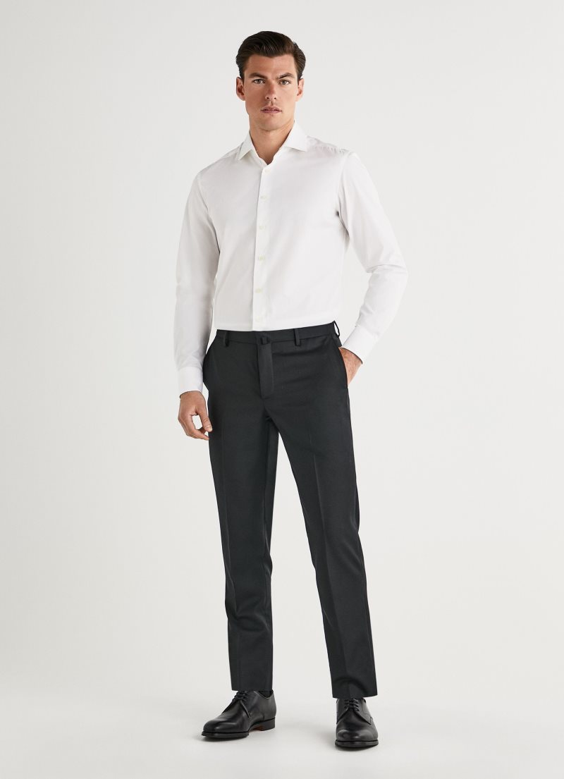 Hackett Plain Ull Trousers Kostymer Herr Svarta | RGLOPA-291