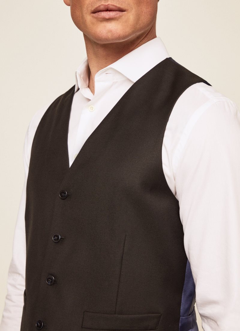 Hackett Plain Ull Waistcoat Kostymer Herr Svarta | DSNPHF-364