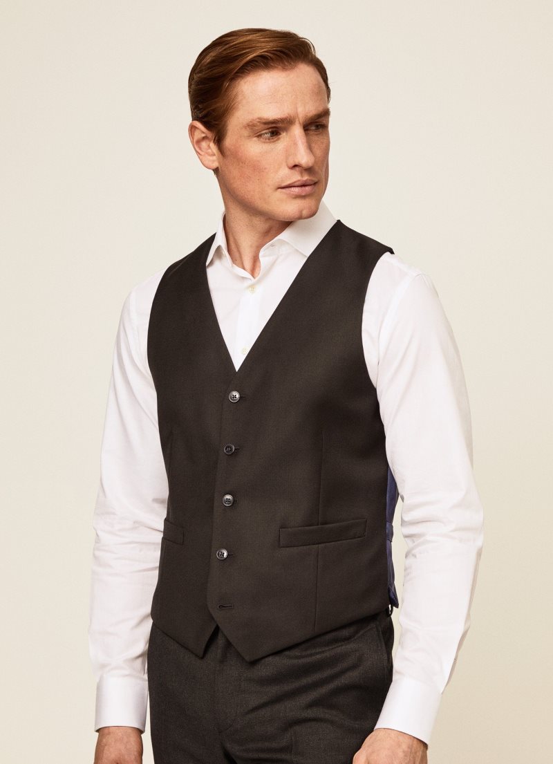 Hackett Plain Ull Waistcoat Kostymer Herr Svarta | DSNPHF-364