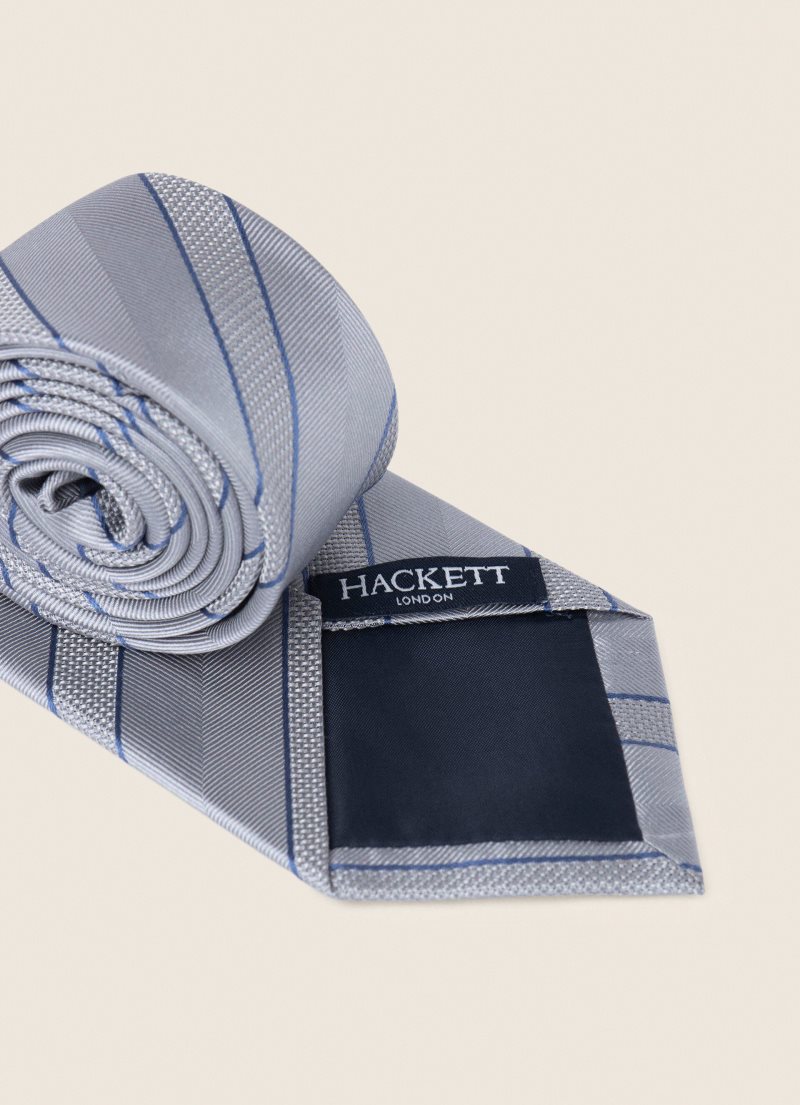 Hackett Randig Print Slipsar Herr Silver | SYNCJE-237