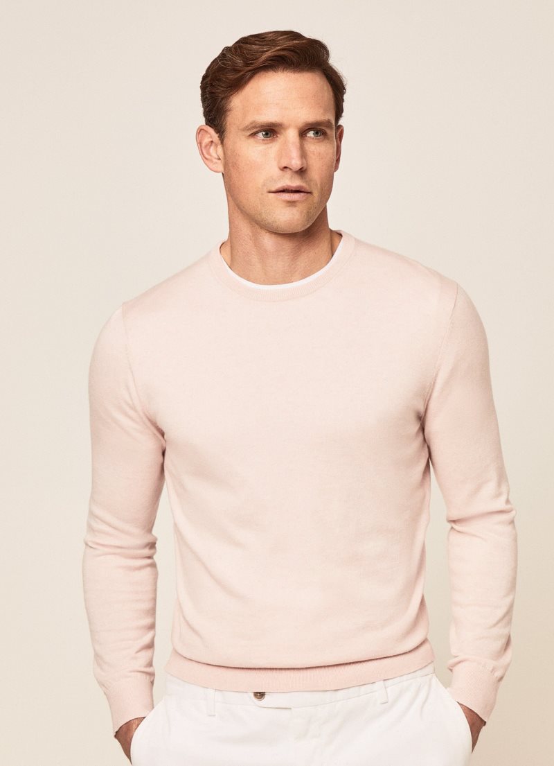 Hackett Rounded Collar Jersey Stickat Herr Ljusrosa | QKMBSG-281