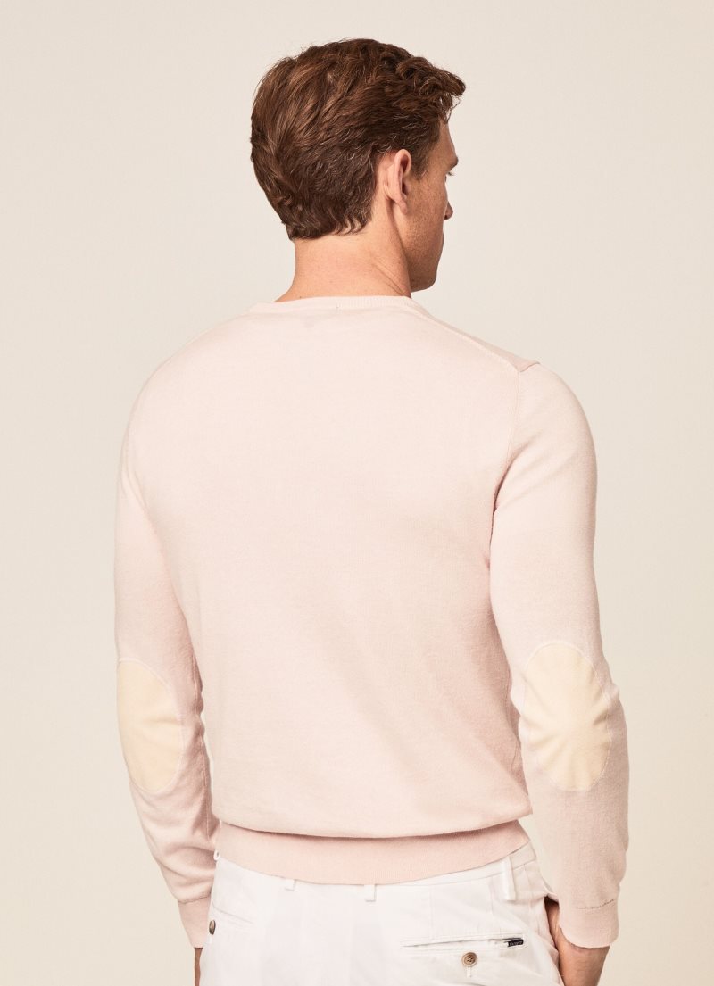 Hackett Rounded Collar Jersey Stickat Herr Ljusrosa | QKMBSG-281