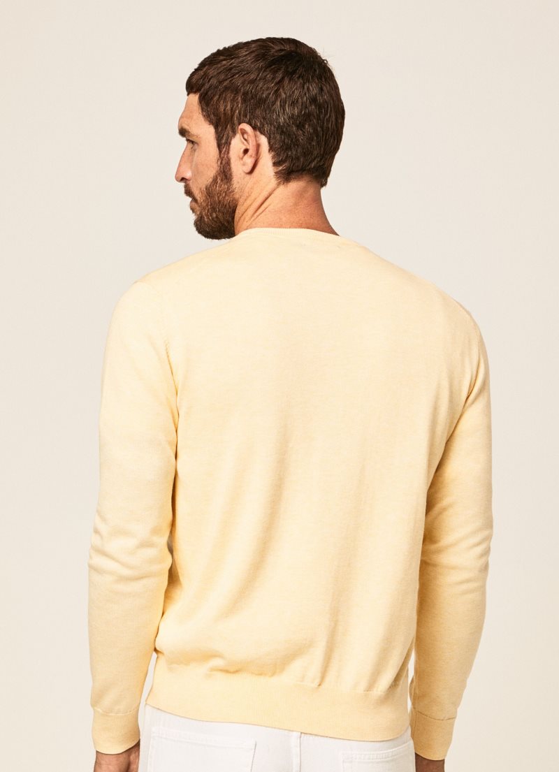 Hackett Rounded Collar Jersey Stickat Herr Ljusgula | VXPWTI-025