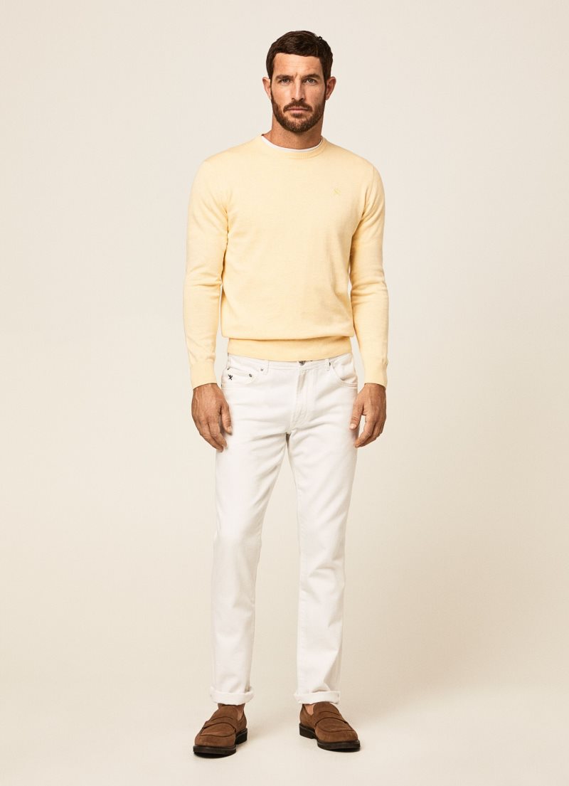 Hackett Rounded Collar Jersey Stickat Herr Ljusgula | VXPWTI-025