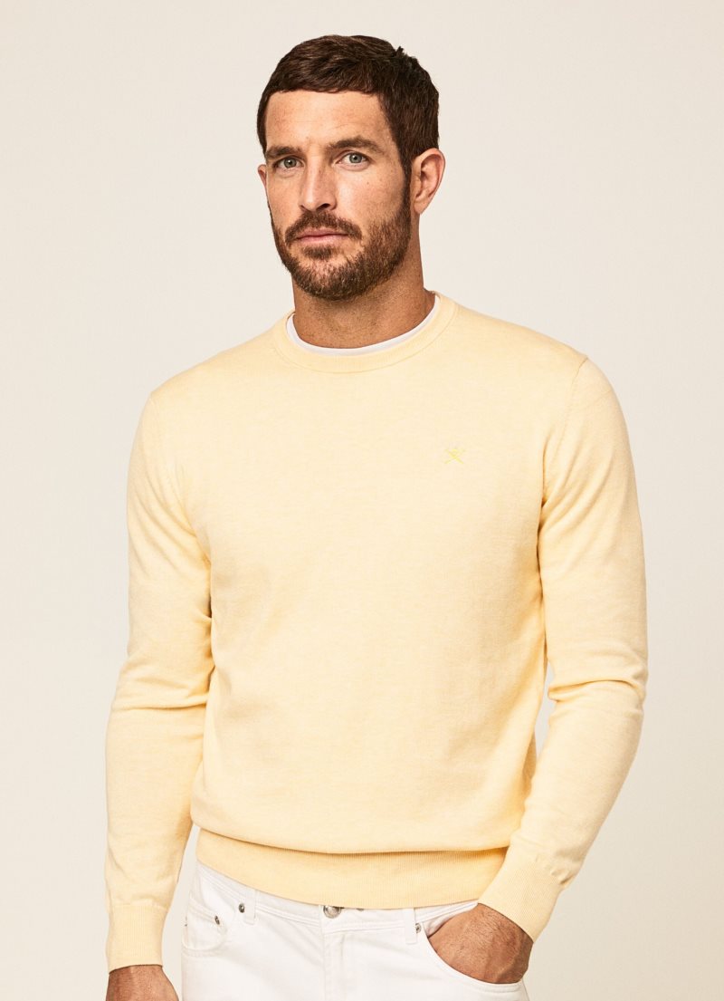 Hackett Rounded Collar Jersey Stickat Herr Ljusgula | VXPWTI-025