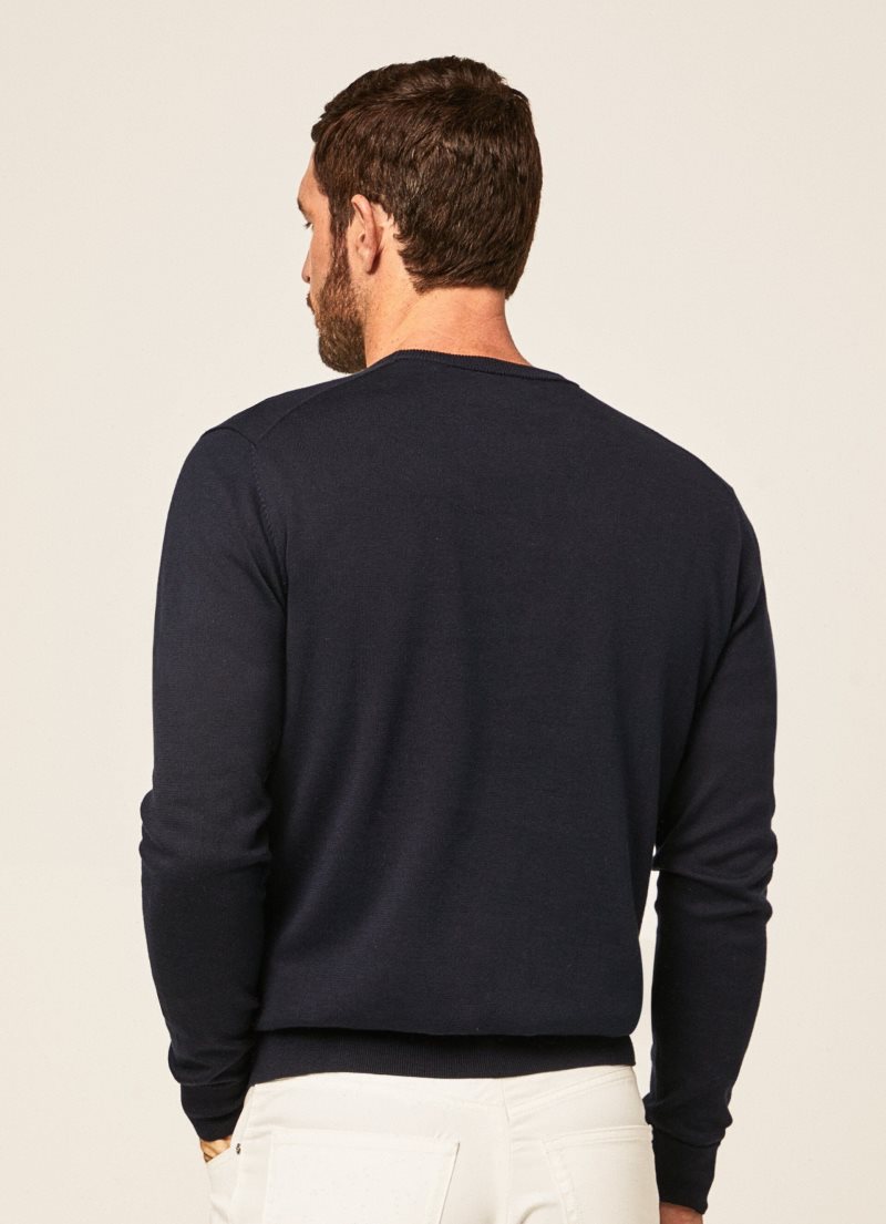 Hackett Rounded Collar Jersey Stickat Herr Marinblå | ZBOHYG-095