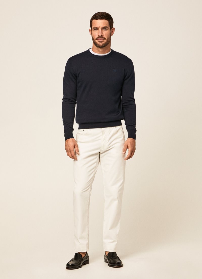 Hackett Rounded Collar Jersey Stickat Herr Marinblå | ZBOHYG-095