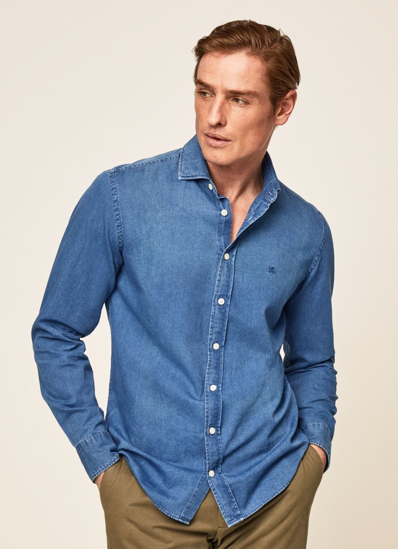 Hackett Slim Fit Denim Shirt Jeans Herr Indigo | KGCHTX-013