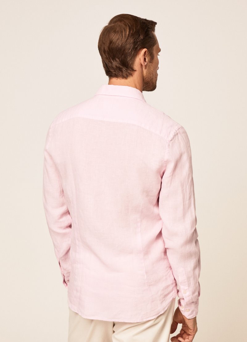 Hackett Slim Fit Linen Skjorta Herr Rosa | DRLSKJ-917