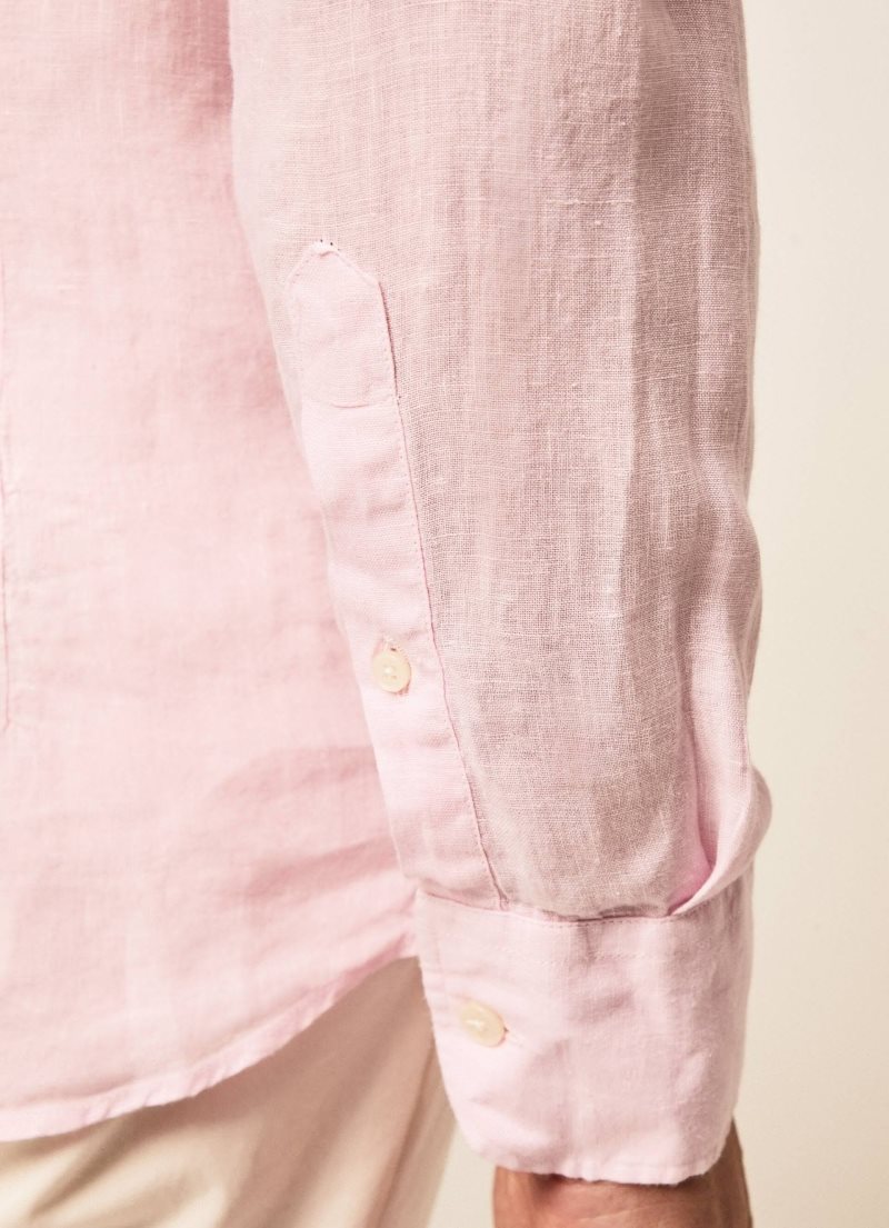 Hackett Slim Fit Linen Skjorta Herr Rosa | DRLSKJ-917