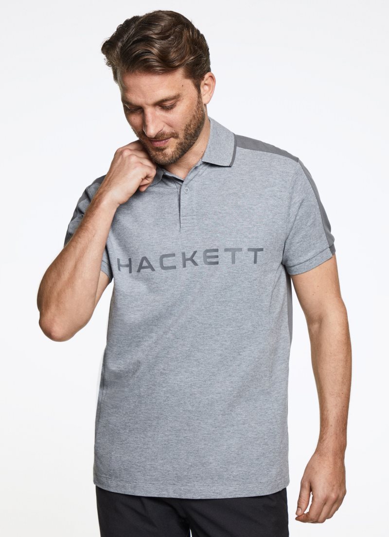 Hackett Slim Fit Logo Korta Sleeve Piketröja Herr Grå | IAGDVY-716