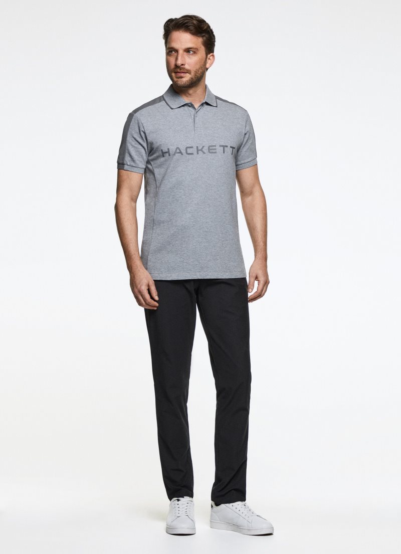 Hackett Slim Fit Logo Korta Sleeve Piketröja Herr Grå | IAGDVY-716