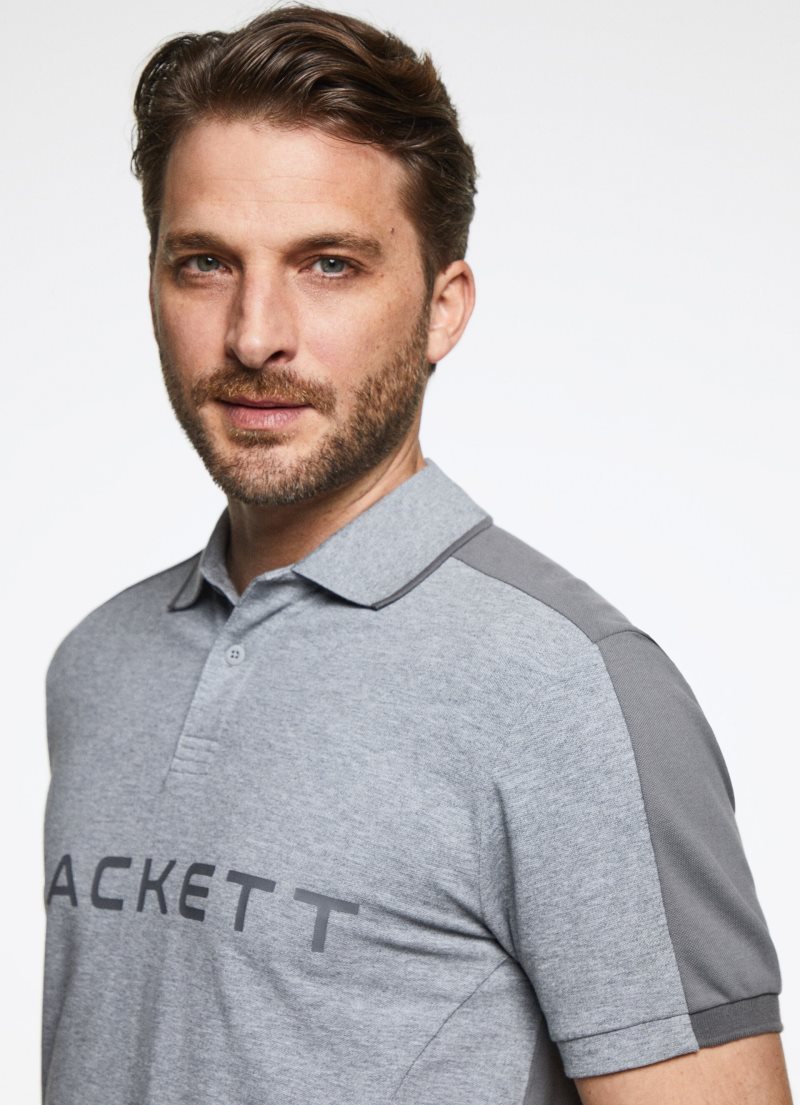 Hackett Slim Fit Logo Korta Sleeve Piketröja Herr Grå | IAGDVY-716