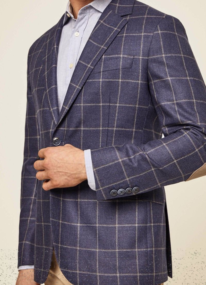 Hackett Ull Silk Blazers Herr Marinblå Grå | UJFNED-047