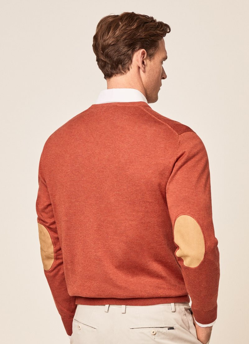 Hackett V-neck Bomull Jersey Stickat Herr Orange | MLHUKV-869