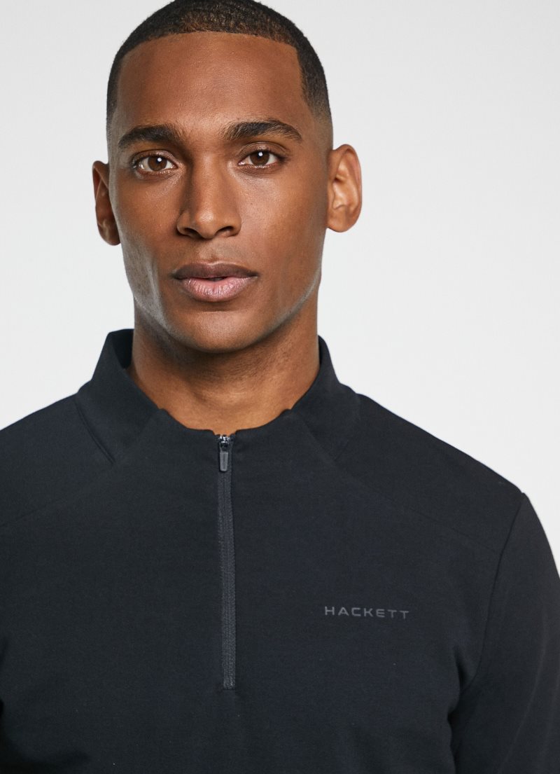 Hackett Zipped Collar Jersey Tröjor Herr Svarta | DBFTMN-078